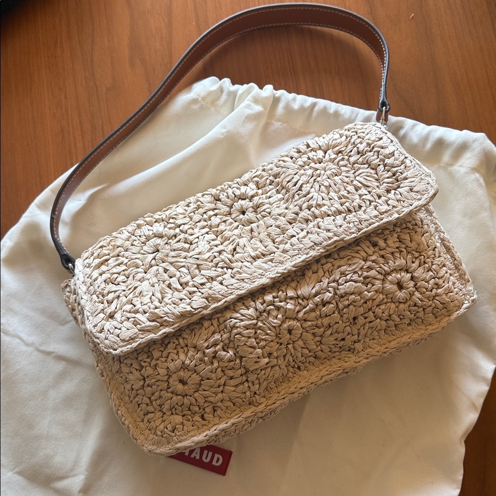 STAUD Timmy Crochet Raffia Shoulder Bag